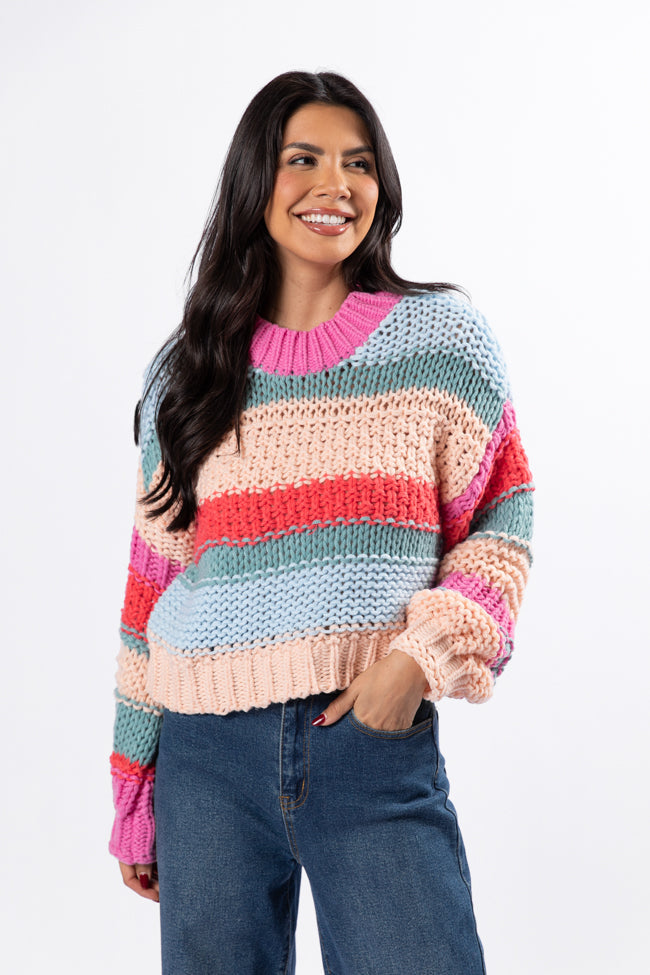 In Line Peach Multi Chunky Striped Sweater SALE