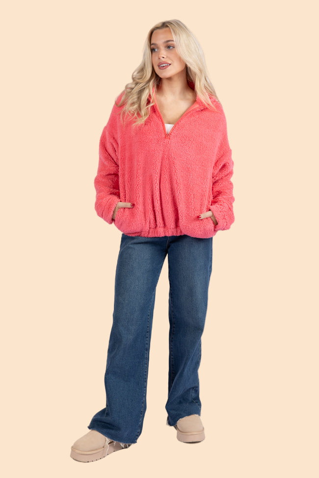 Stay Here Coral Sherpa Pullover SALE