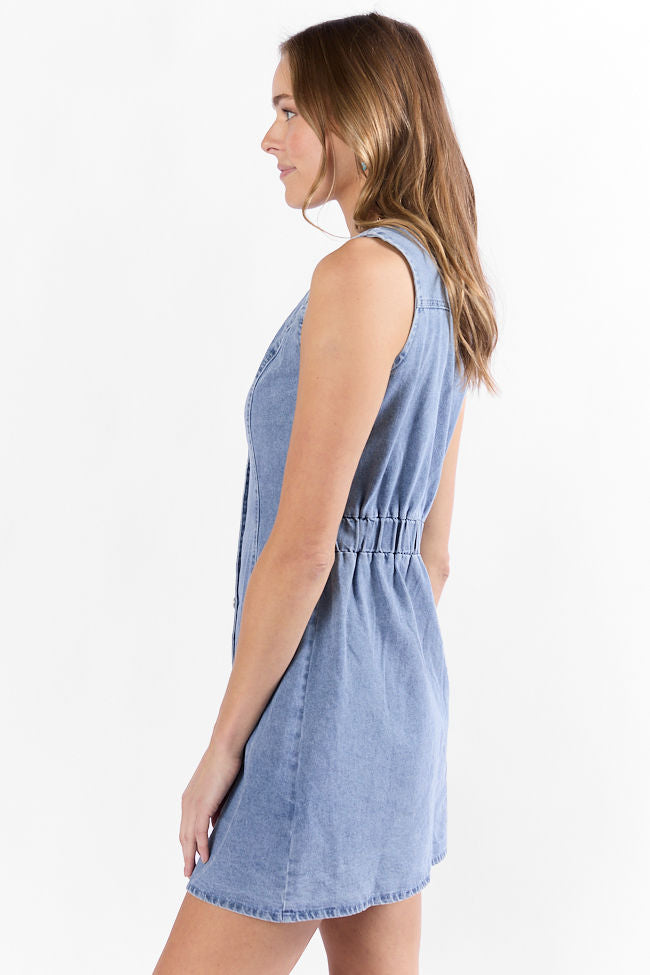 Strike A Chord Light Wash Denim Button Front Dress SALE