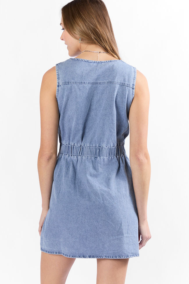 Strike A Chord Light Wash Denim Button Front Dress SALE