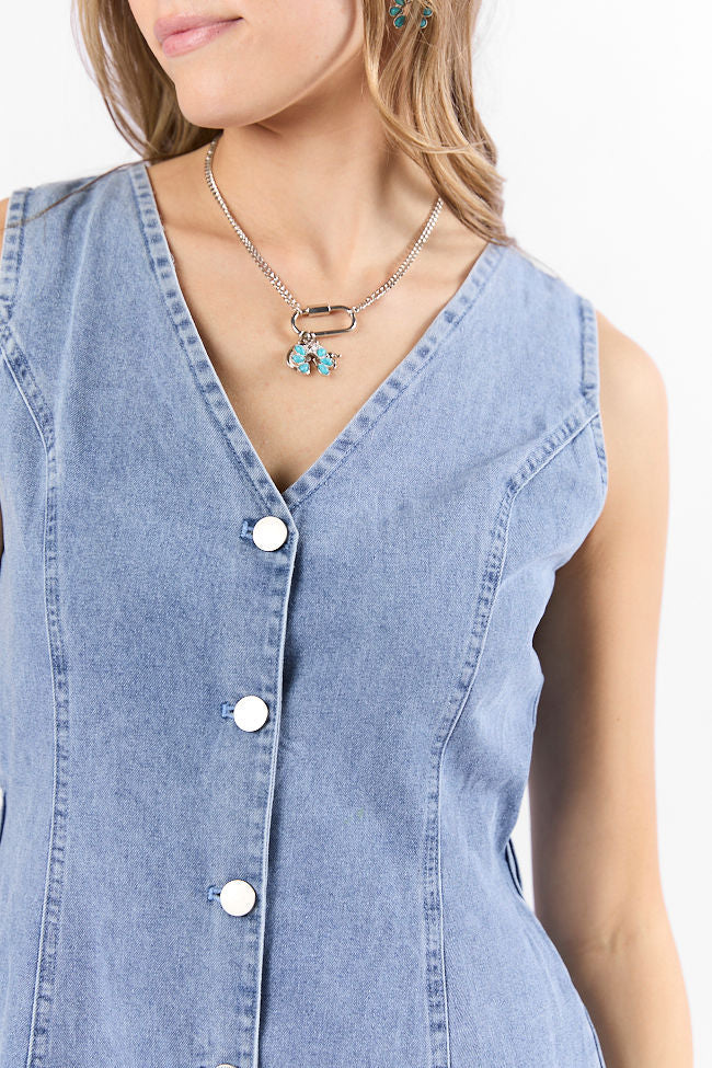 Strike A Chord Light Wash Denim Button Front Dress SALE
