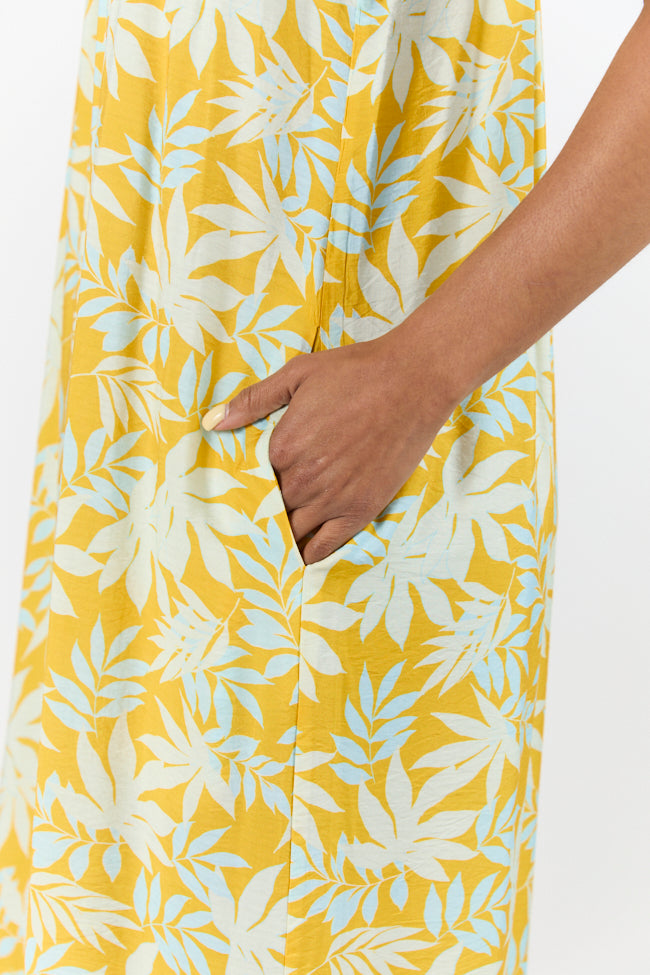 Painting The Sky Yellow Leaf Print Maxi Dress SALE