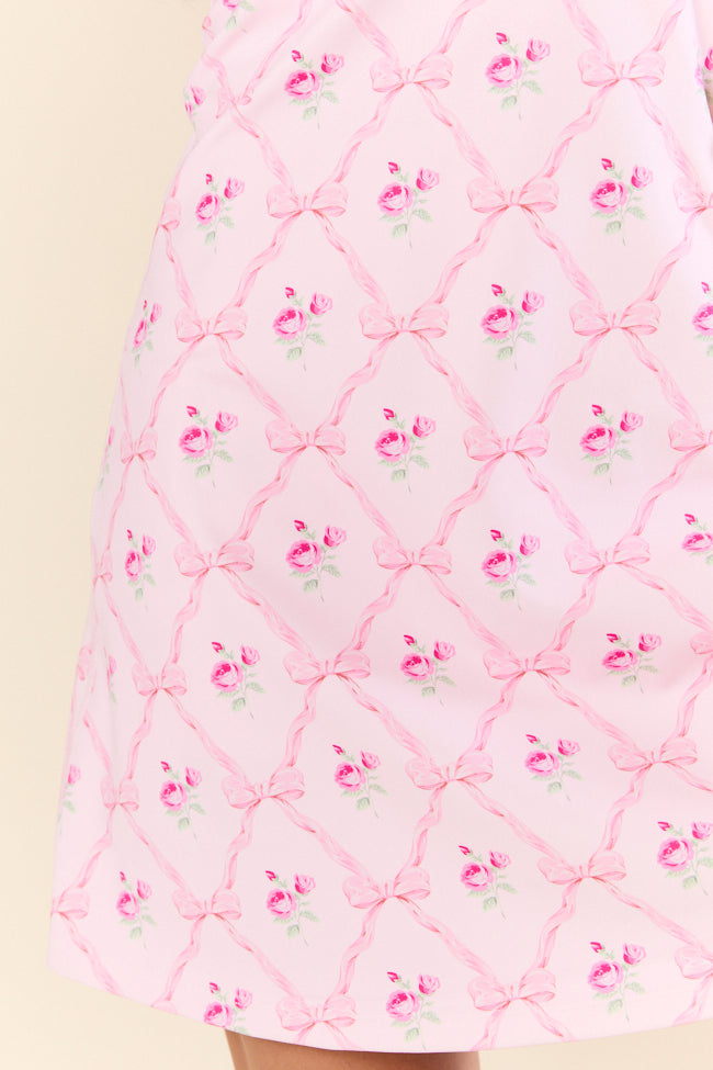 Active Vibe Pink Roses and Bows V-Neck Active Dress With Pull Down Shorts