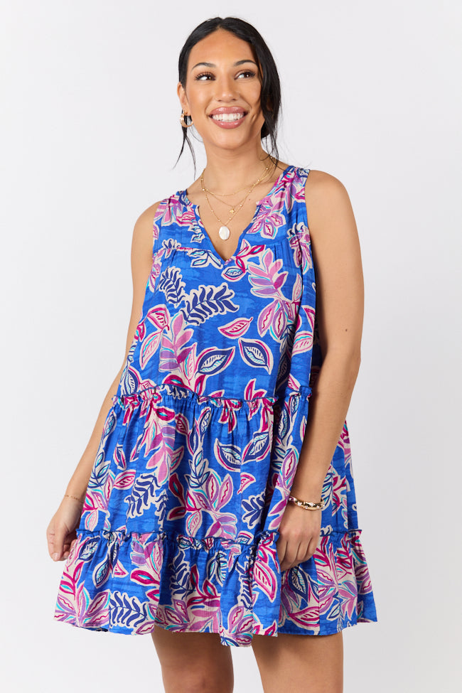 Hanging Loose Blue Multi Floral Print Tank Shirt Dress SALE