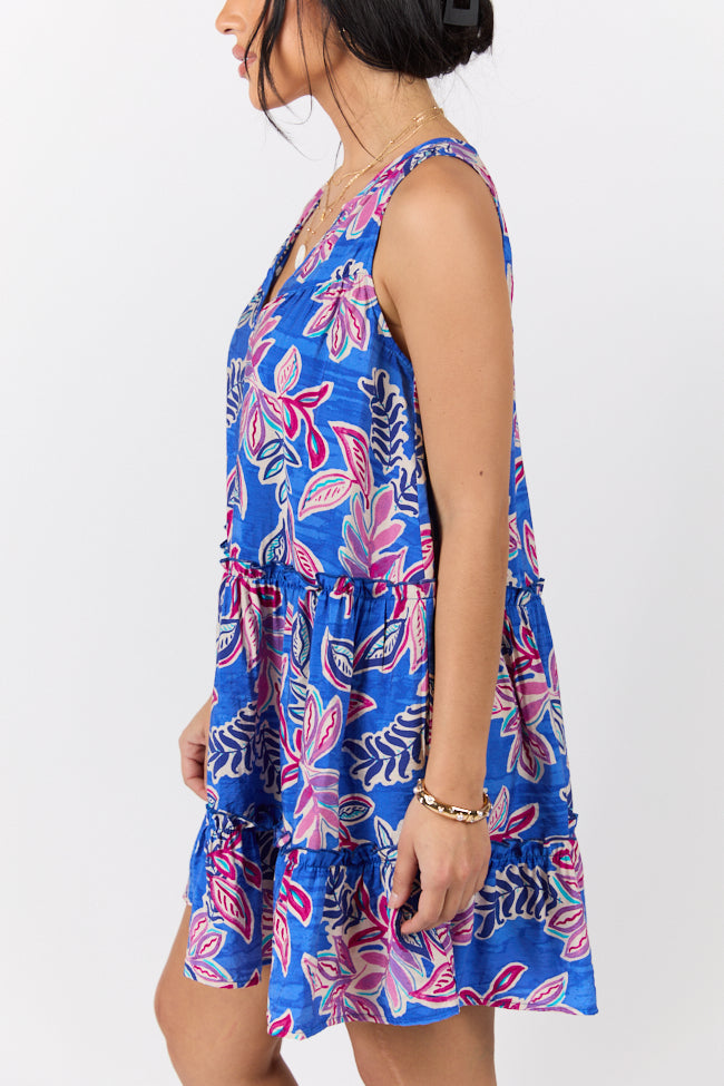 Hanging Loose Blue Multi Floral Print Tank Shirt Dress SALE