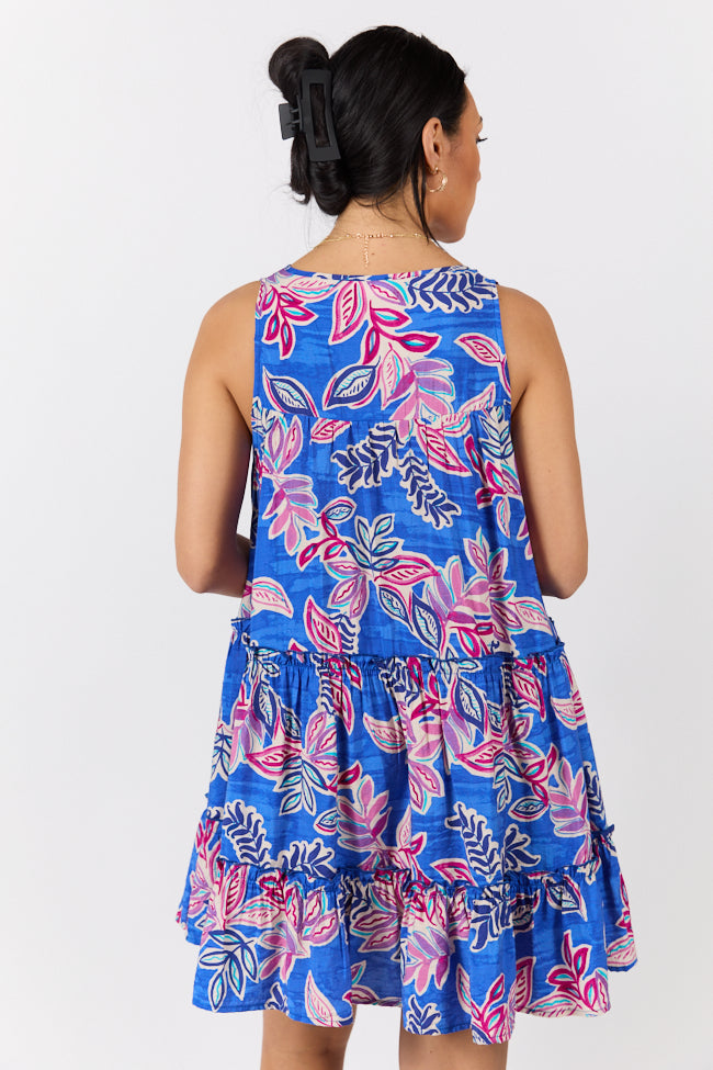 Hanging Loose Blue Multi Floral Print Tank Shirt Dress SALE