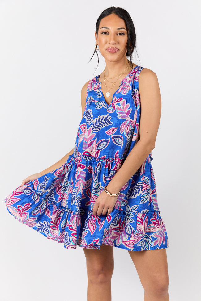 Hanging Loose Blue Multi Floral Print Tank Shirt Dress SALE