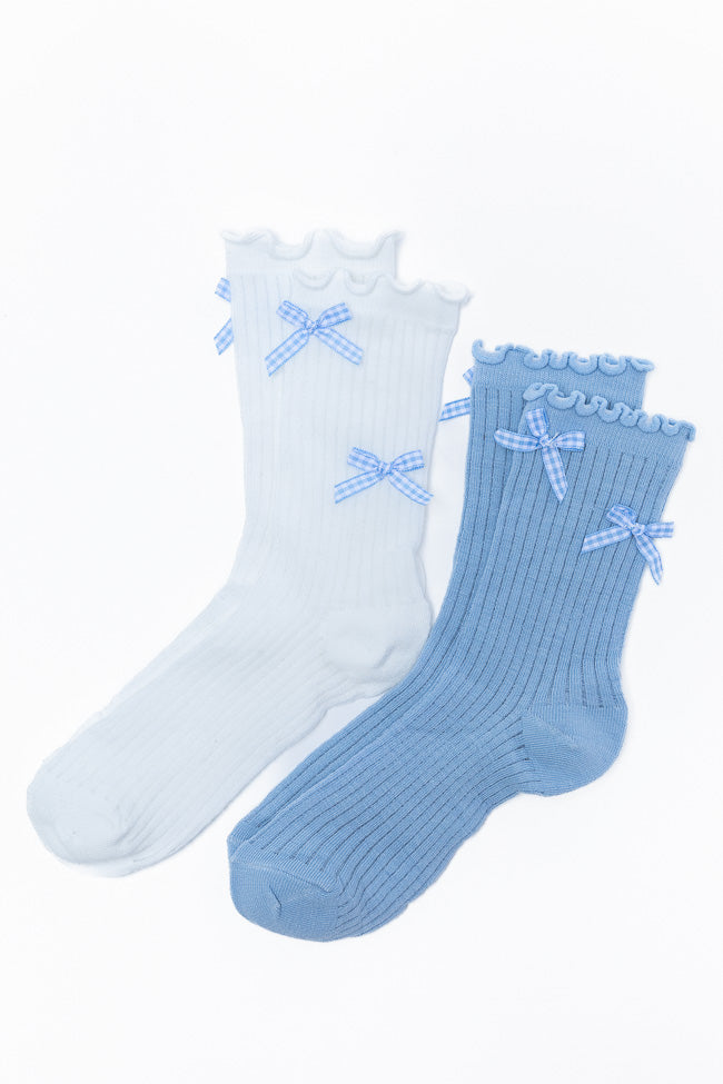 White and Blue Gingham Bow Sock Set SALE