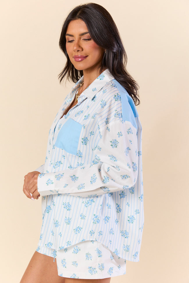 Blooming Lines Stripes & Floral Mixed Cotton Poplin Shirt