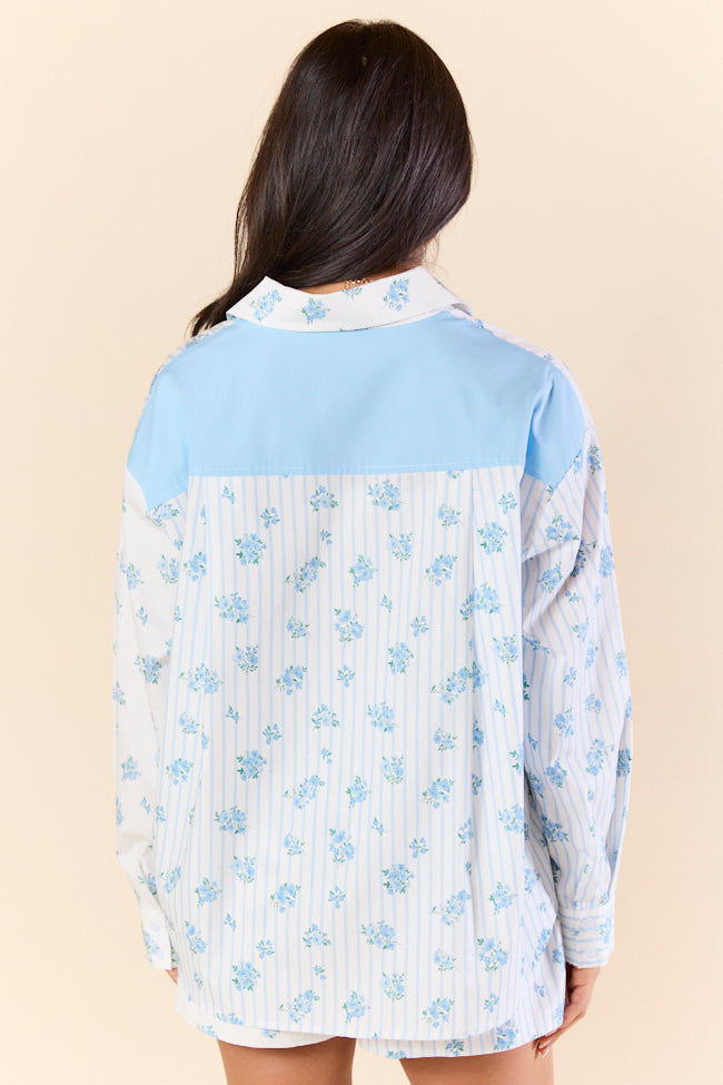 Blooming Lines Stripes & Floral Mixed Cotton Poplin Shirt