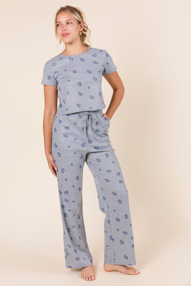 Lainey Waffle Knit Blue Floral Pajama Pants