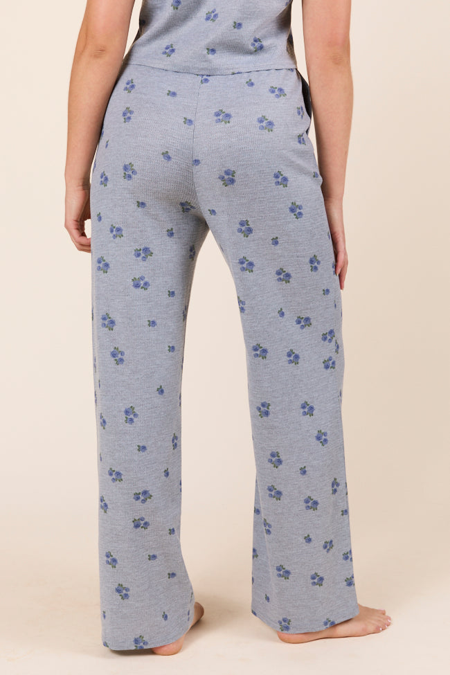 Lainey Waffle Knit Blue Floral Pajama Pants