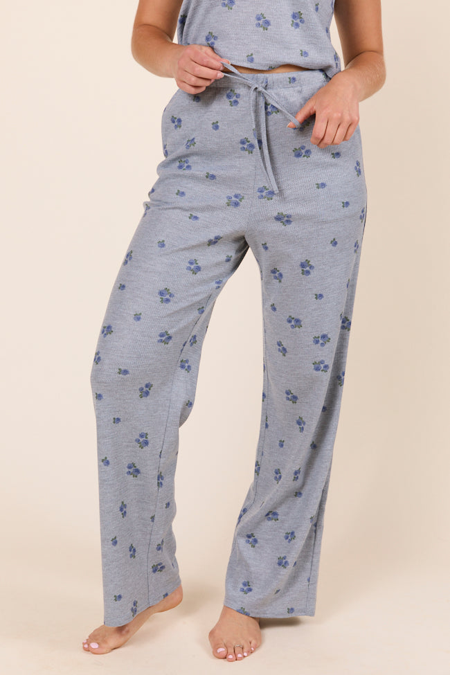 Lainey Waffle Knit Blue Floral Pajama Pants