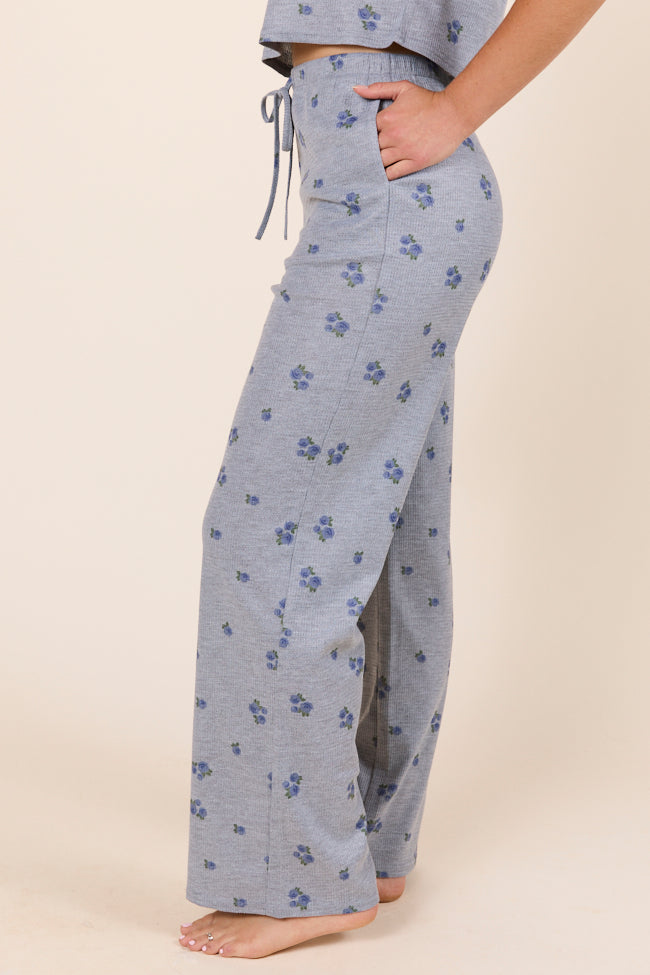 Lainey Waffle Knit Blue Floral Pajama Pants