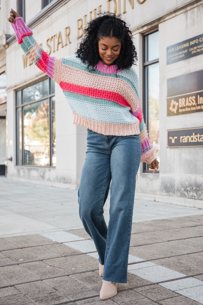 In Line Peach Multi Chunky Striped Sweater SALE