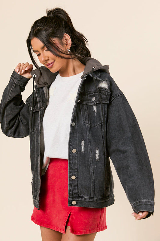 Parker Charcoal Hooded Denim Jacket