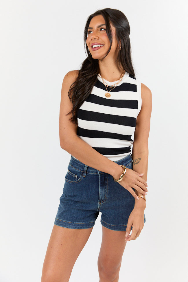Let's Go Abroad Black Striped Crew Neck Sweater Tank