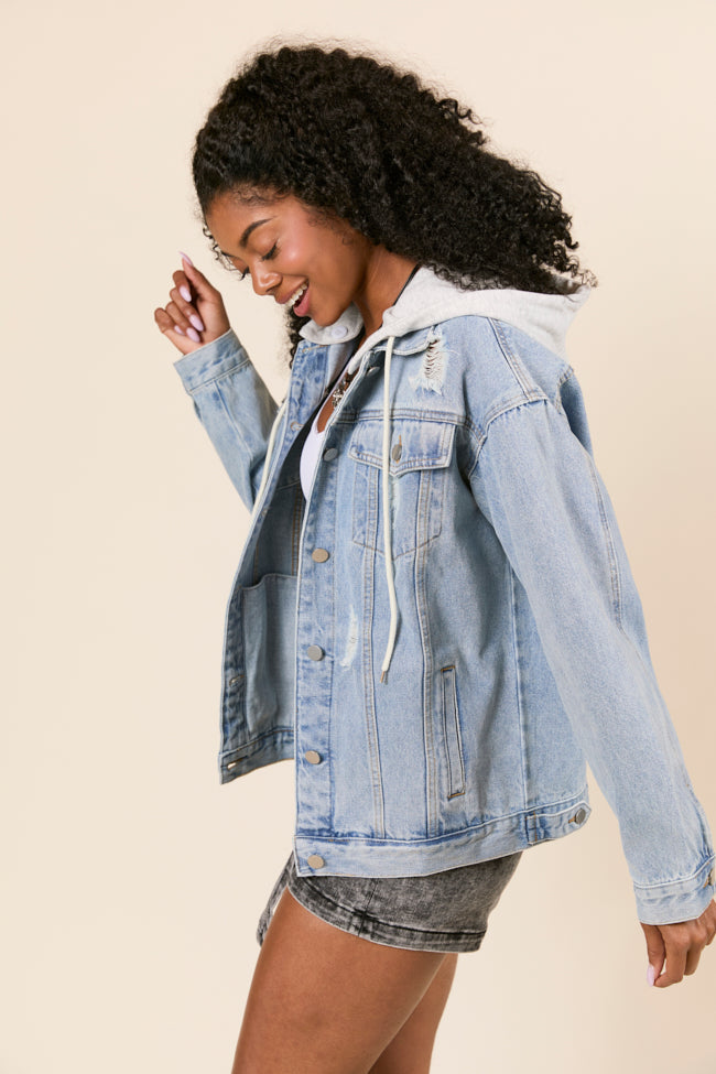 Parker Light Wash Hooded Denim Jacket