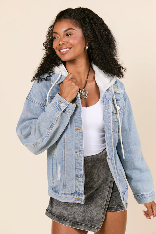 Parker Light Wash Hooded Denim Jacket