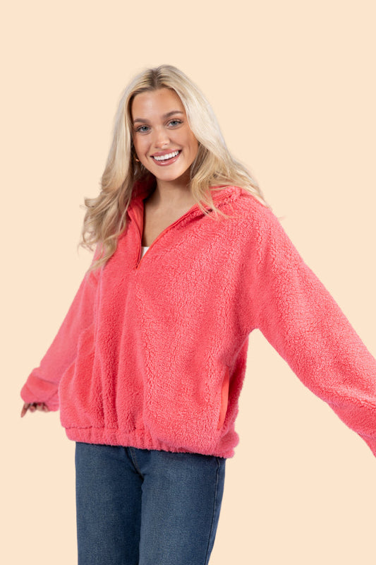 Stay Here Coral Sherpa Pullover SALE