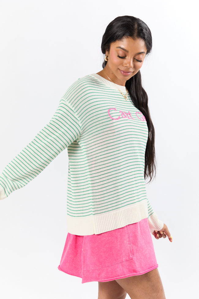 Cart Girl Green and Pink Striped Sweater