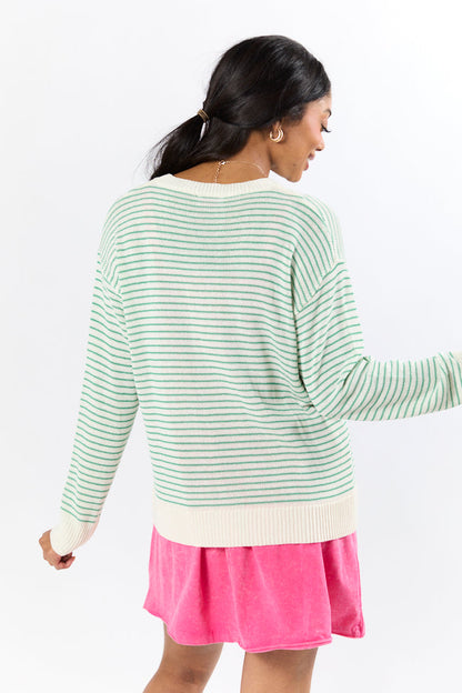 Cart Girl Green and Pink Striped Sweater
