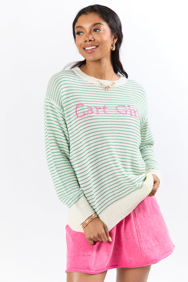 Cart Girl Green and Pink Striped Sweater
