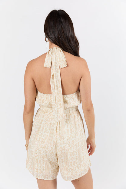 On The Horizon Taupe Halter Neck Printed Romper SALE