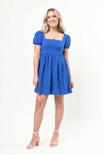 Breezing By Cobalt Textured Square Neck Mini Dress SALE