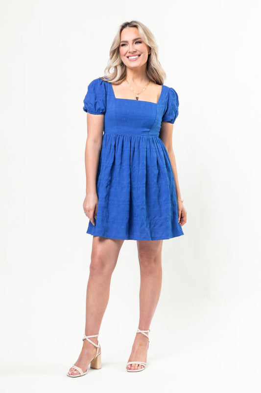 Breezing By Cobalt Textured Square Neck Mini Dress SALE