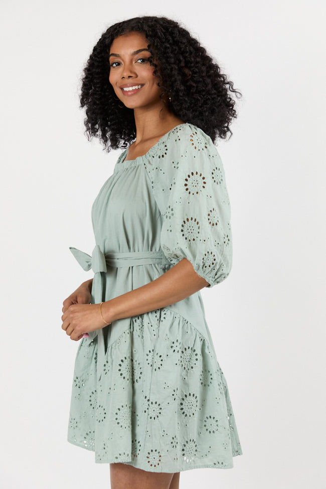 Set The Sage Eyelet Off The Shoulder Dress SALE