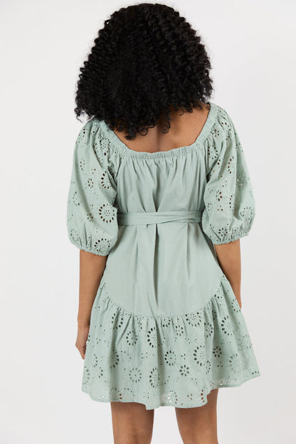 Set The Sage Eyelet Off The Shoulder Dress SALE