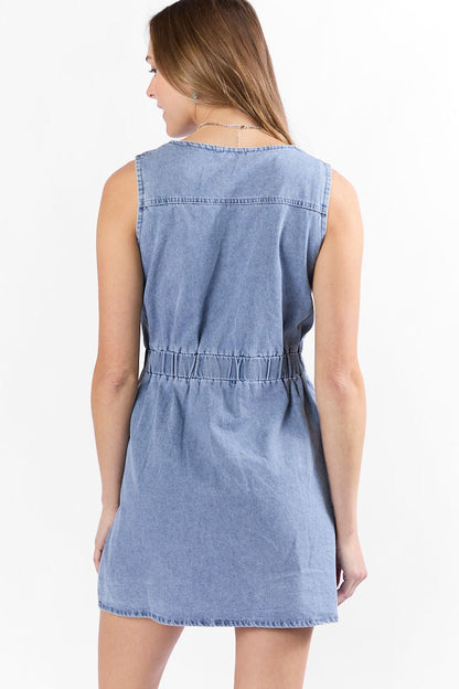Strike A Chord Light Wash Denim Button Front Dress SALE