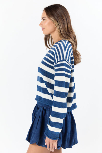All Decked Out Navy Lightweight Striped Sweater