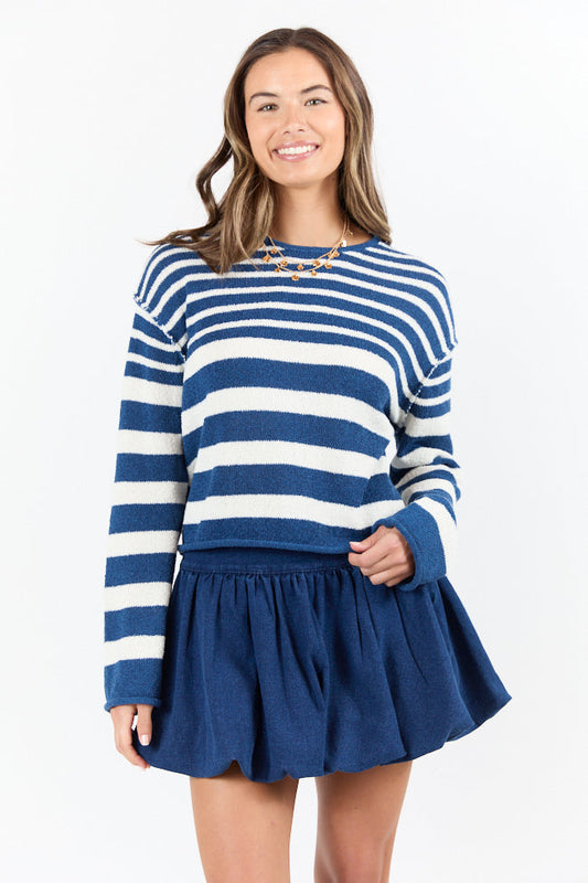 All Decked Out Navy Lightweight Striped Sweater
