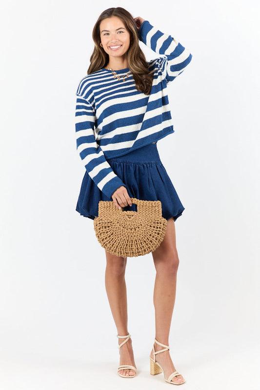All Decked Out Navy Lightweight Striped Sweater
