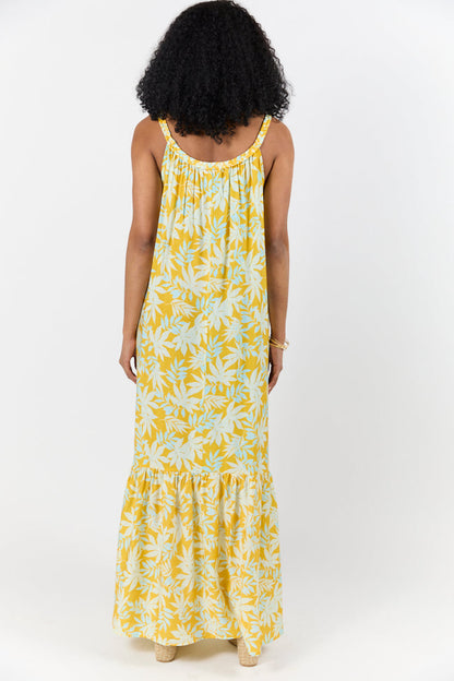 Painting The Sky Yellow Leaf Print Maxi Dress SALE