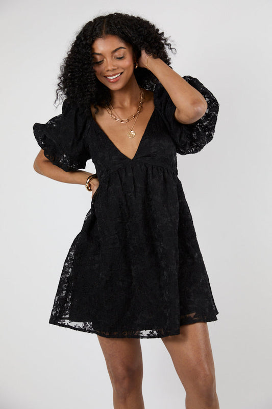 Midnight Muse Black Lace Babydoll Dress SALE