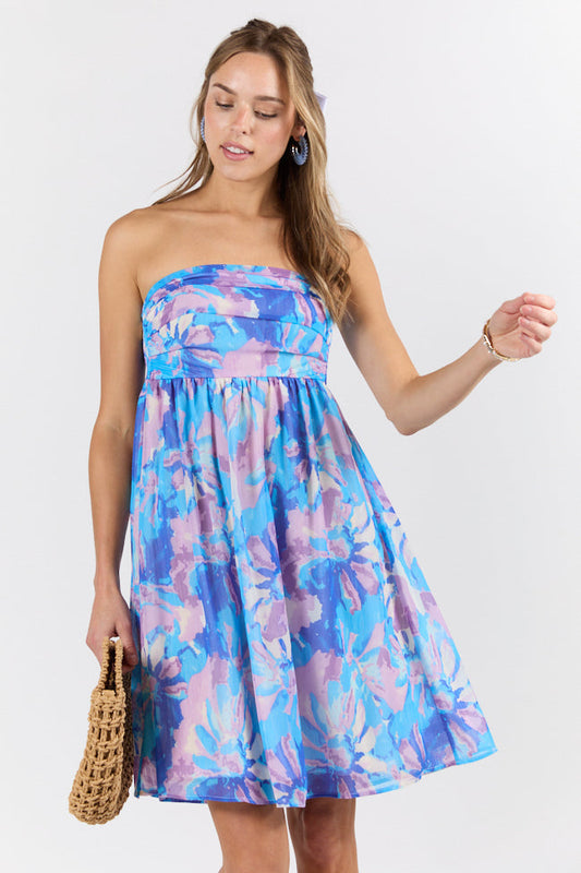 At The Oasis Multi Strapless Printed Mini Dress SALE