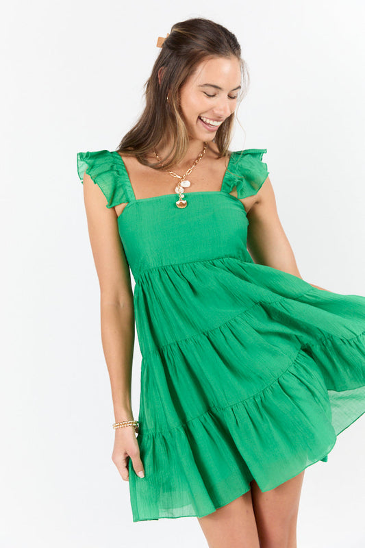 It's My Day Green Smocked Top Mini Dress