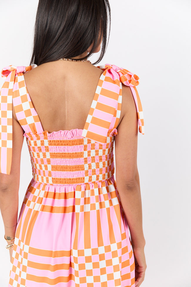 Get The Check Pink and Orange Printed Checkered Maxi Dress