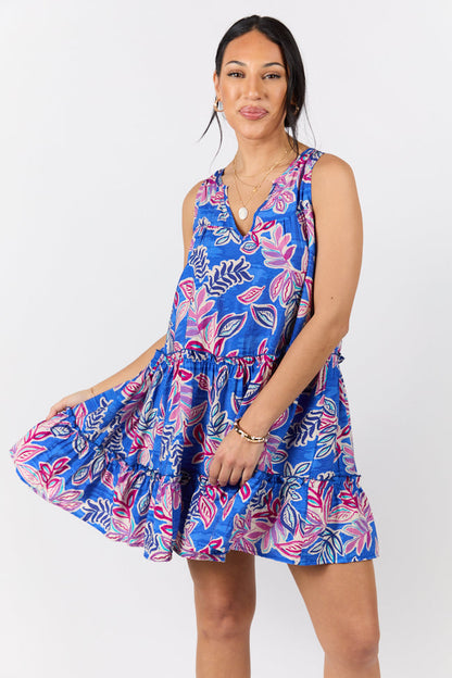 Hanging Loose Blue Multi Floral Print Tank Shirt Dress SALE