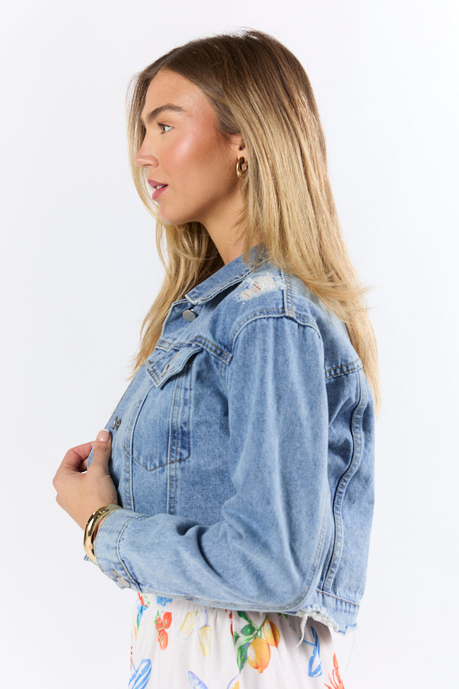 Run Around Town Medium Wash Deconstructed Denim Jacket SALE
