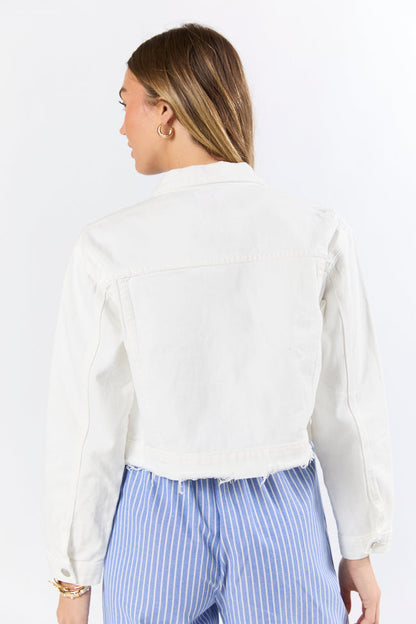 Run Around Town Ivory Deconstructed Denim Jacket SALE