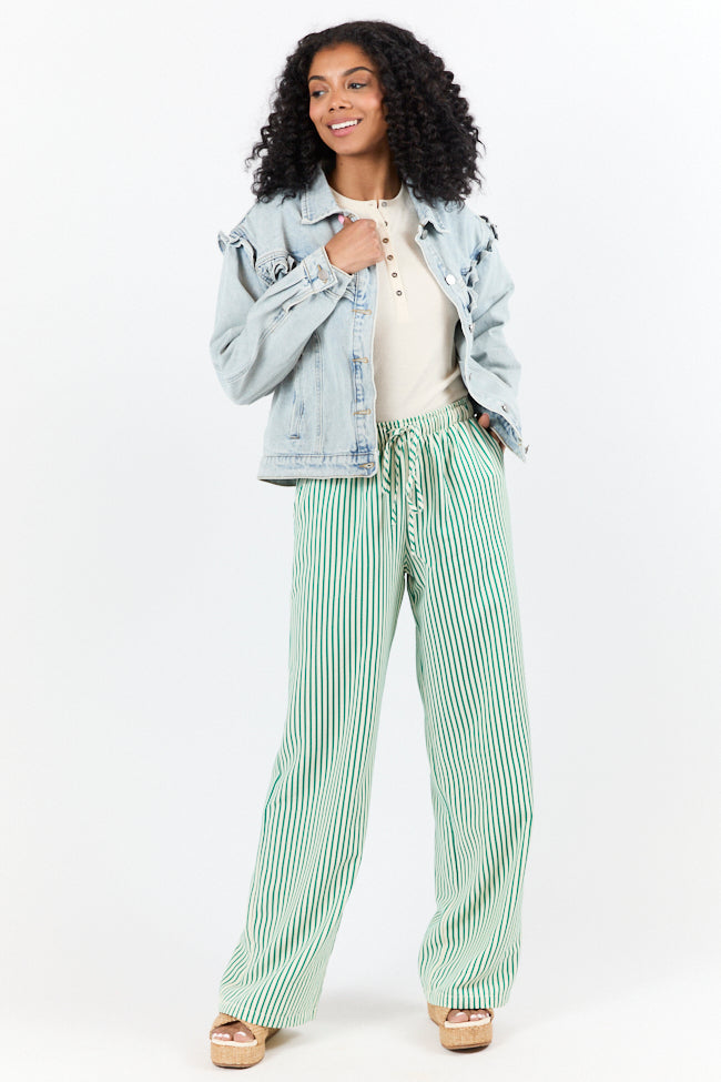Told You So Light Wash Ruffle Trim Denim Jacket SALE