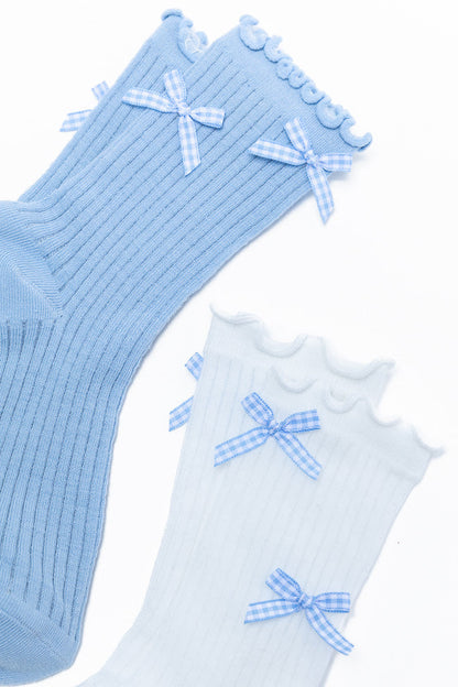 White and Blue Gingham Bow Sock Set SALE