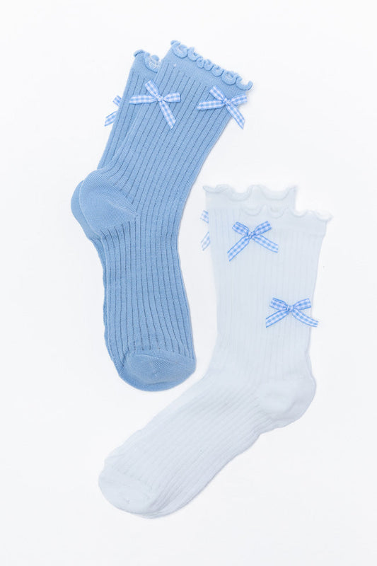 White and Blue Gingham Bow Sock Set SALE