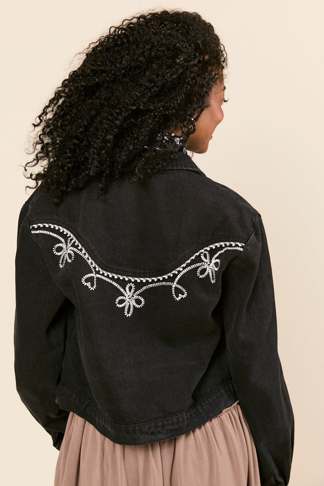 Danielle Black Embroidered Denim Jacket