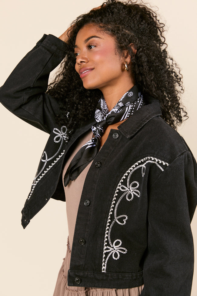 Danielle Black Embroidered Denim Jacket