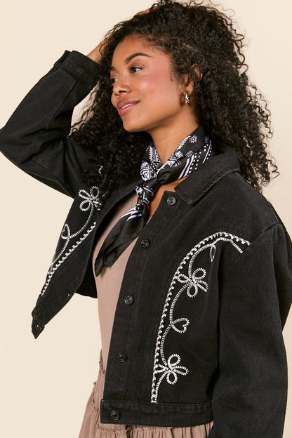 Danielle Black Embroidered Denim Jacket
